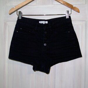 Black Denim Shorts Size 26 Retro Inspired Button Fly Back Pockets Hot Pants